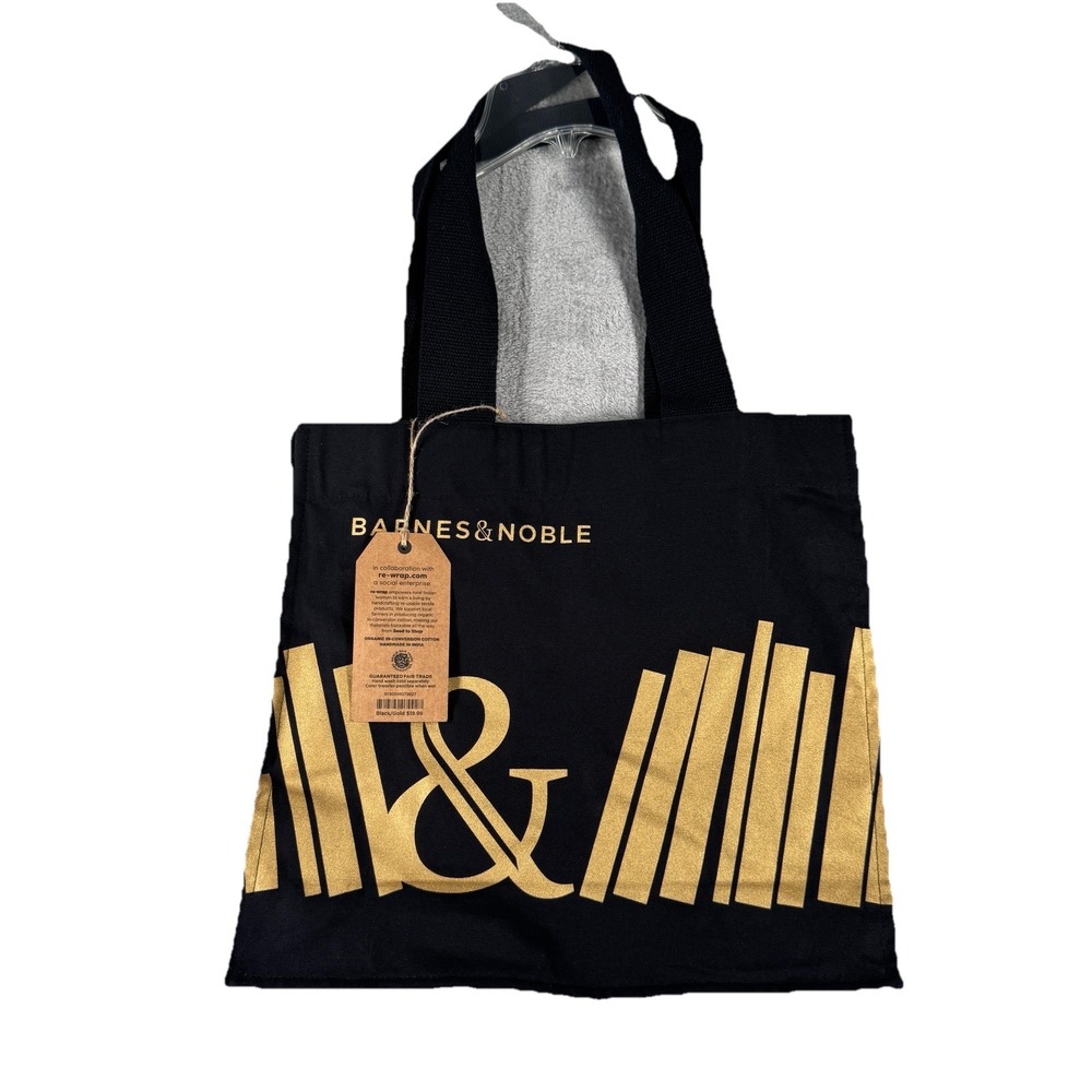 Barnes & Noble Premium Organic In-Conversion Cotton Tote Black &‎ Gold New